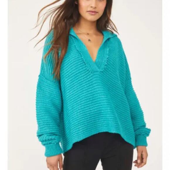 Free People Marlie Ribbed Pullover Sweater in Mar Chiquita Chunky - Picture 1 of 15